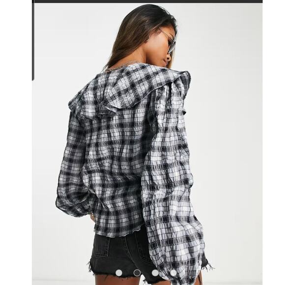 TOPSHOP NWT Ruffle Front, Plaid Button Up Top, Size 12 - Picture 5 of 12